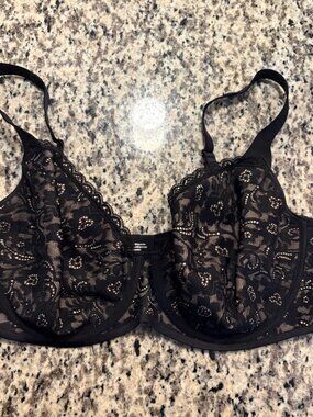 Soma Enticing Lift Full Coverage Bra 38DD Black Lace Underwire Support